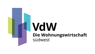 Logo des VdW südwest – Die Wohnungswirtschaft, mit grafischen, farbigen Formen in Blau, Grün und Lila neben dem Schriftzug.